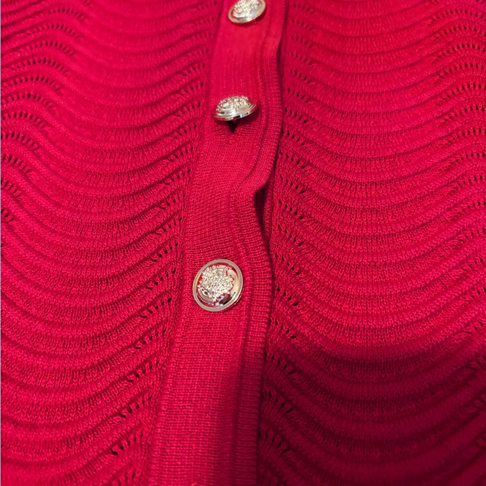 Red Button-Up Knit Top - Picture 3 of 4